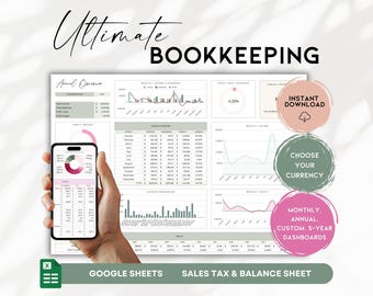 Hoja de cálculo de contabilidad definitiva, seguimiento de pérdidas y ganancias de Google Sheets, seguimiento empresarial, plantilla de ingresos y gastos / BS024-01