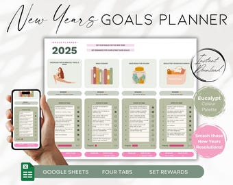 2025 Goal Planner Spreadsheet | SMART Goal Setting Template | Goal Tracking & New Year’s Resolution Planner | Google Sheet Planner, BS013-01