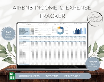 Airbnb Income Expense Tracker | Google Sheets | ROI CAP Calculator | Short Term Stay Tracker, Rental Property Tracker | BS003 - 02 Surf