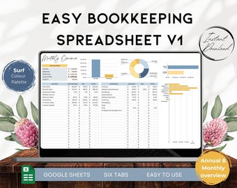 Easy Bookkeeping Spreadsheet | Small Business Income & Expense Tracker | Google Sheets Accounting Template | Sales Tax Tracker | BS006 - 02