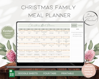 Christmas Meal Planner | Allocated Grocery List | Christmas Dinner Planner | Holiday Potluck Sheet | Christmas Shopping list  BS008 - 01