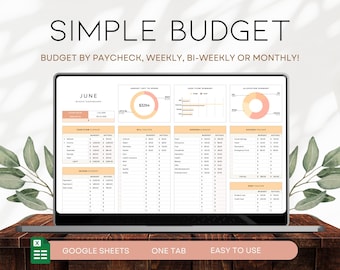 Budget Planner Google Sheets, Monthly Budget Spreadsheet, Paycheck Budget Template, Weekly Financial Planner, Biweekly Budget, BS002 - Peach