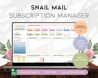 Snail Mail Club Subscription Manager, Subscription box client manager, subscribers management spreadsheet, google sheets template. BS029 04
