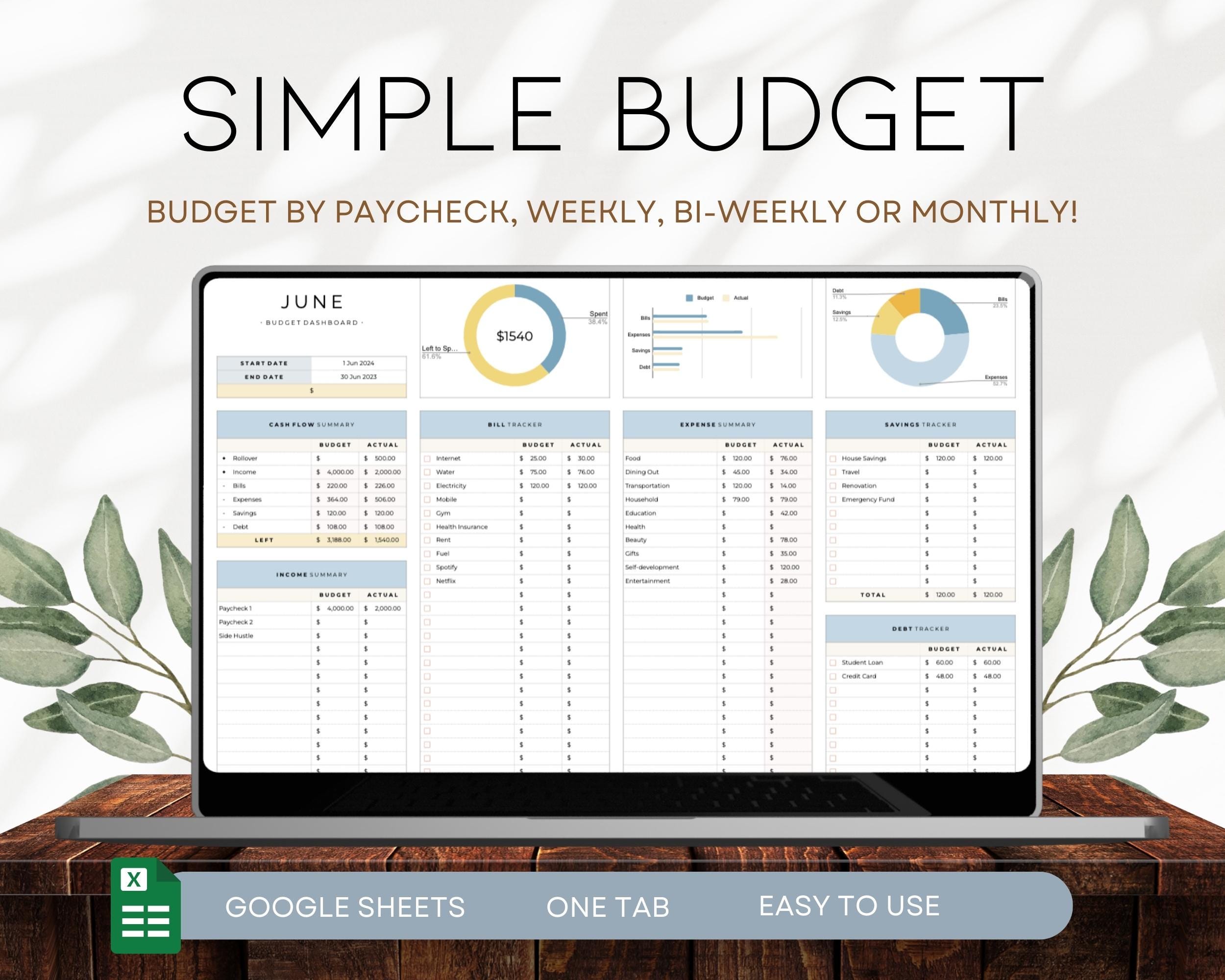 Simple Budget Planner Google Sheets, Monthly Budget Spreadsheet ...
