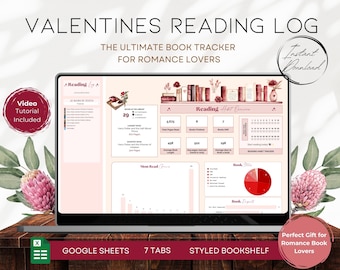 Ultimate Bookshelf Reading Log Spreadsheet | Romantic Valentines | Reading Habit Tracker | Digital Reading Log | Book Club Log | BS016 - 01