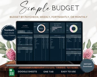 Haushaltsplaner Google Sheets | Monatlicher Gehaltscheck Budget Tracker | Wöchentliche Ausgaben- und Finanzierungs-Arbeitsblatt | Dunkelmodus |  Zweiwöchentlicher Haushalt BS002