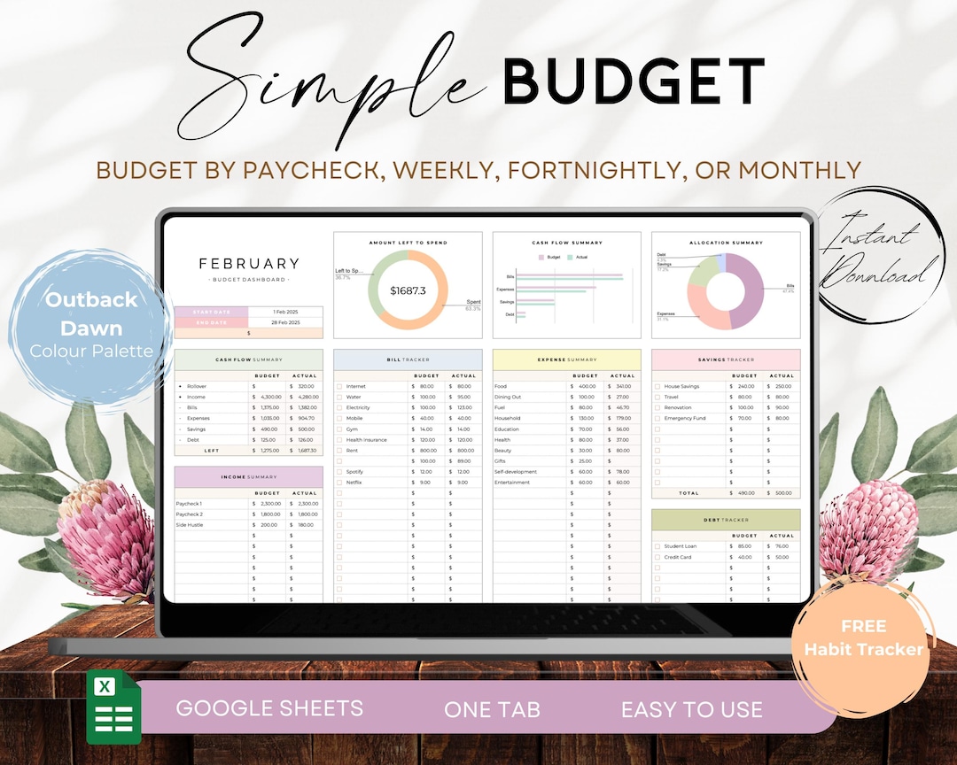 Simple Budget Planner for Google Sheets | Monthly Expense Tracker ...