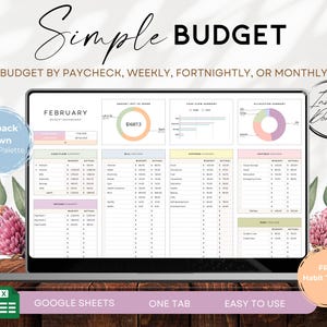 Simple Budget | Google Sheet Monthly Budget Spreadsheet | Paycheck Budgeting | Simple Financial Planner | Beginners Biweekly Budgeting BS002