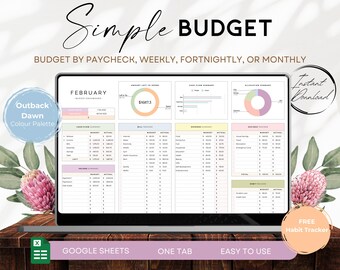 Simple Budget Planner for Google Sheets | Monthly Expense Tracker, Paycheck Budget, Debt Tracker, Financial Planner, Women's Finance BS002