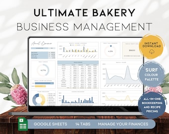 Ultimate Bakery Business Spreadsheet, Recipe Cost Calculator, Bookkeeping for Bakers, Small Bakery Tracker, Blue colour palette | BS012 - 02