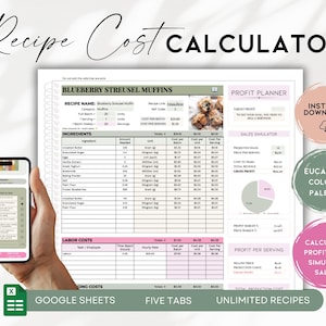 Bakery Cost Calculator Template, Recipe Profit Tracker for Cottage Bakers, Google Sheets Food Pricing, Digital Spreadsheet | BS022 - 01