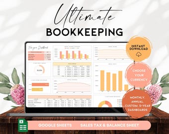 Ultimate Bookkeeping Spreadsheet, Google Sheets Income Tracker, Expense Tracker, Profit and Loss Small Business, Financial Plan | BS024 - 03
