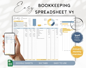 Easy Bookkeeping Spreadsheet | Small Business Income & Expense Tracker | Google Sheets Accounting Template | Sales Tax Tracker | BS006 - 02