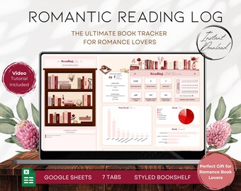 Ultimate Bookshelf Reading Log Spreadsheet V2 | Romantic Valentines | Reading Habit Tracker | Digital Reading Log | Book Club Log BS017 - 01