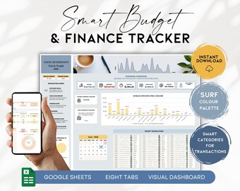 Smart Budget Planner Spreadsheet, Personal Finance Tracker, Google Sheets, Digital Money Organiser, Cash Flow & Net Worth Tool BS021 - 02