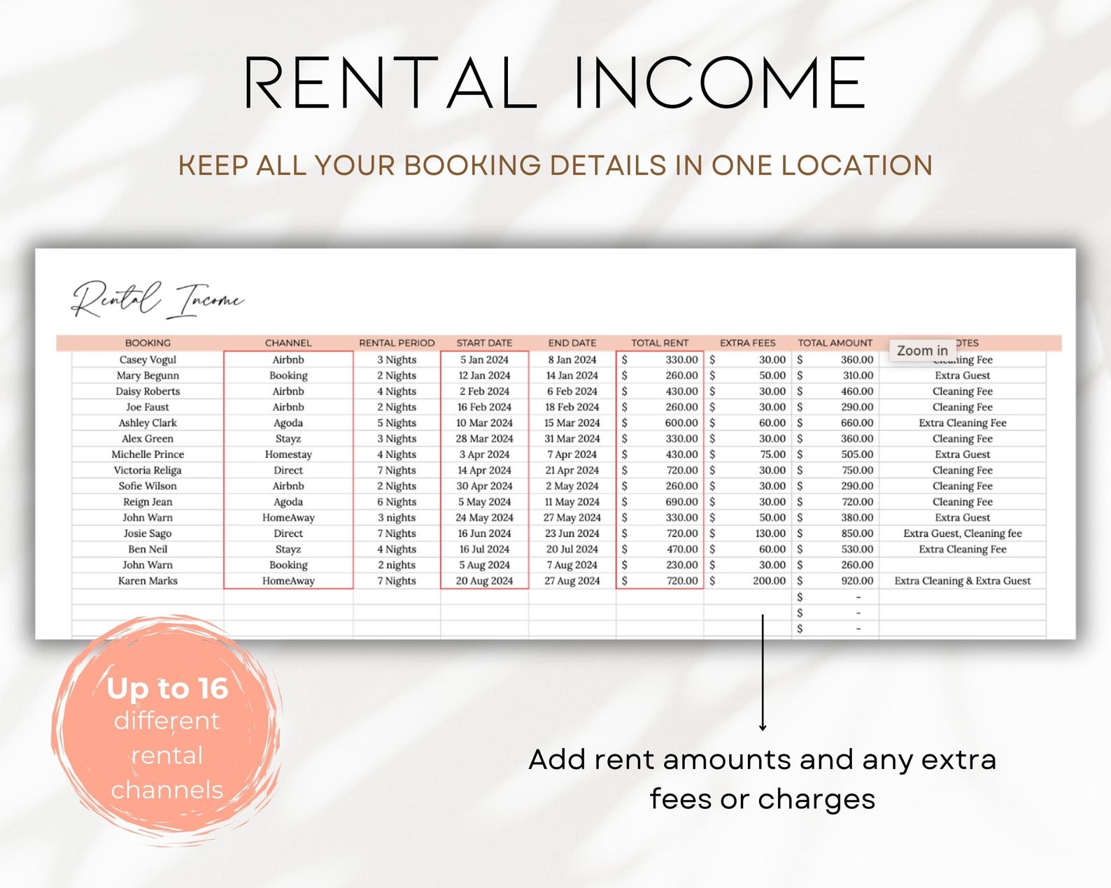 Rental Bookkeeping | Airbnb Bookkeeping | Airbnb Host Template | Rental ...