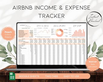 Airbnb Income Expense Tracker | Google Sheets | ROI CAP Calculator | Short Term Stay Tracker, Rental Property Tracker | BS003 - 03 Peach