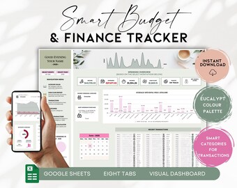 Smart Budget Planner Spreadsheet, Personal Finance Tracker, Google Sheets, Digital Money Organiser, Cash Flow & Net Worth Tool BS021 - 01