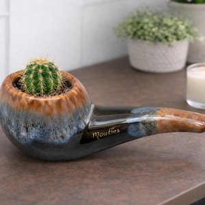 MOULIN’S French Grès Flammé Pipe Dish – Mid-Century Art Pottery – Vintage Ashtray or Succulent Planter 18cm