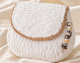 Handmade White Crochet Handbag | Structured Neutral Top Handle Bag