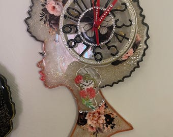 Afro Silhouette Resin Wall Clock | Black Girl Magic Glam Art Home Decor