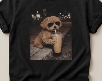 Maltipoo Drinking Iced Coffee Shirt, Funny Dog Meme Tee, Coffee Lover Dog Shirt, Cute Maltipoo Graphic Tee, Comfort Colors 1717 Shirt