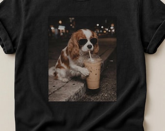 Cavalier King Charles Iced Coffee Shirt, Funny Cavalier Mom Tee, Coffee Lover Dog Shirt, Cute Spaniel Graphic Tee, Comfort Colors 1717