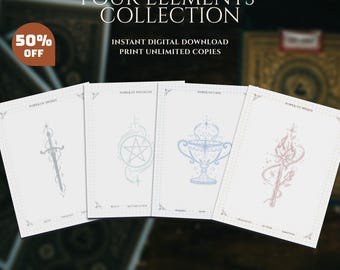Book of Shadows PDF Set, Grimoire Bundle, DnD Campaign Journal, Witchy Stationery, Four Elements Print, Printable Grimoire Blank Pages