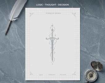 Book of Shadows PDF, DnD Campaign Journal, Grimoire Blank Pages, Printable Grimoire, Sword Stationery, Witchy Notepad, Dark Academia