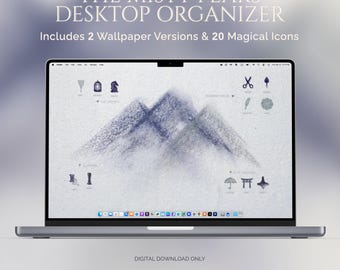 Dark Academia Mac Wallpaper & Desktop Organizer with Vintage Folder Icon Pack — Misty Peaks Download