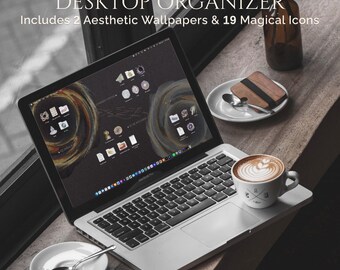 Dark Academia Wallpaper, Desktop Organizer, MacBook Wallpaper, Folder Icons, Witchy PC Background, Windows Desktop, ADHD Computer