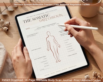 Somatic Therapy Tracker, 14-Page Printable Body Scan Journal for Nervous System Reflection