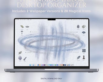 Moody Indigo Mac Wallpaper & Desktop Organizer with Handmade Folder Icon Pack — Tailor Download