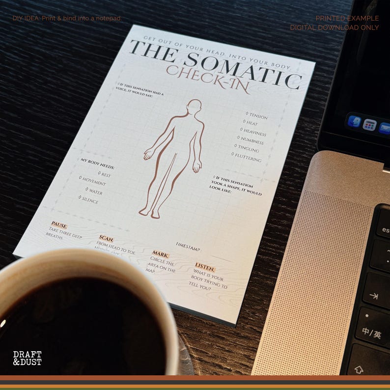 Somatic Check In Somatic Worksheet | Body Scan Printable | Body Mapping Worksheet | Self ...