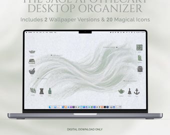 Sage Green Mac Wallpaper & Cottagecore Desktop Organizer with Witchy Folder Icon Pack — Apothecary Download