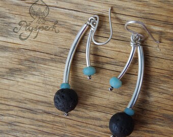 Sky and Earth - Sterling silver earrings with Lava and Amazonite