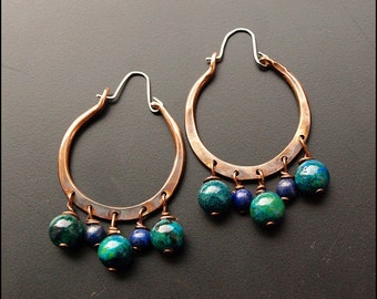 Copper hoops with gem beads