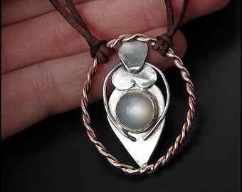 Goddess...expecting - Sterling silver and copper necklace with adular/moonstone