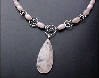 Rose quartz sterling silver necklace