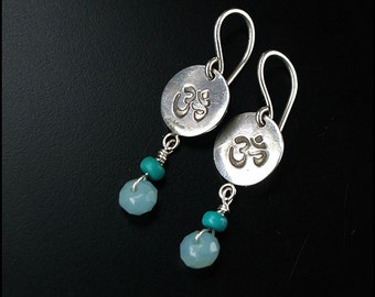 Om... - Sterling silver earrings with turquoise and avanturine