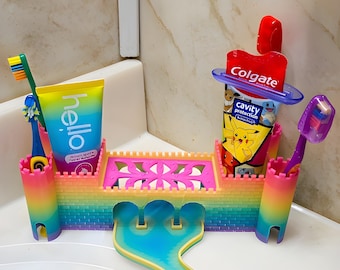 High Quality Kids Castle Toothbrush & Toothpaste Holder Bathroom Organization 3D Model STL File Digital Download