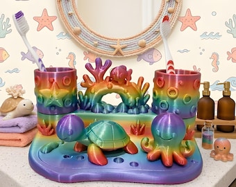 High Quality Cute Ocean Toothbrush & Toothpaste Holder Bathroom Organization 3D Model STL File Digital Download