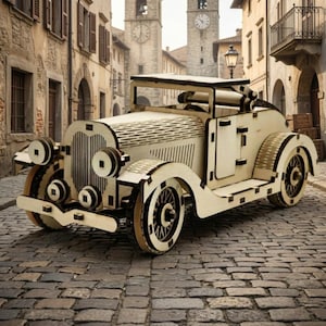 高品質モデル ビンテージ旧型カブリオレカー 3Dパズル レーザーカットモデル .lacファイル RCフレームワークと説明書付き デジタルダウンロード