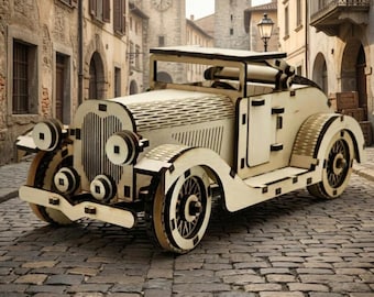 High Quality Model Vintage Old Cabriolet Car 3D Puzzle Laser Cut Model .lac Files with RC Framework & Instruction Guide Digital Download