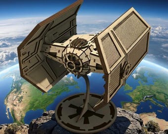 Modelo de alta calidad del caza TIE de Darth Vader, rompecabezas 3D cortado con láser, archivos .svg y .dfx con guía de instrucciones (descarga digital).