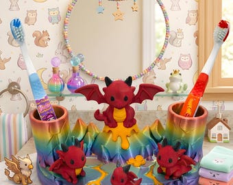 High Quality Cute Dragon Volcano Toothbrush & Toothpaste Holder Bathroom Organization 3D Model STL File Digital Download