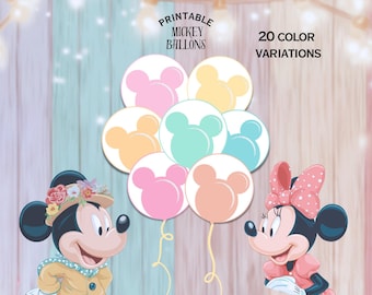 Pastell Micky Luftballons Party Dekor, Disneyland Baby Shower, Micky Clubhaus Party Dekor (PNG, SVG)