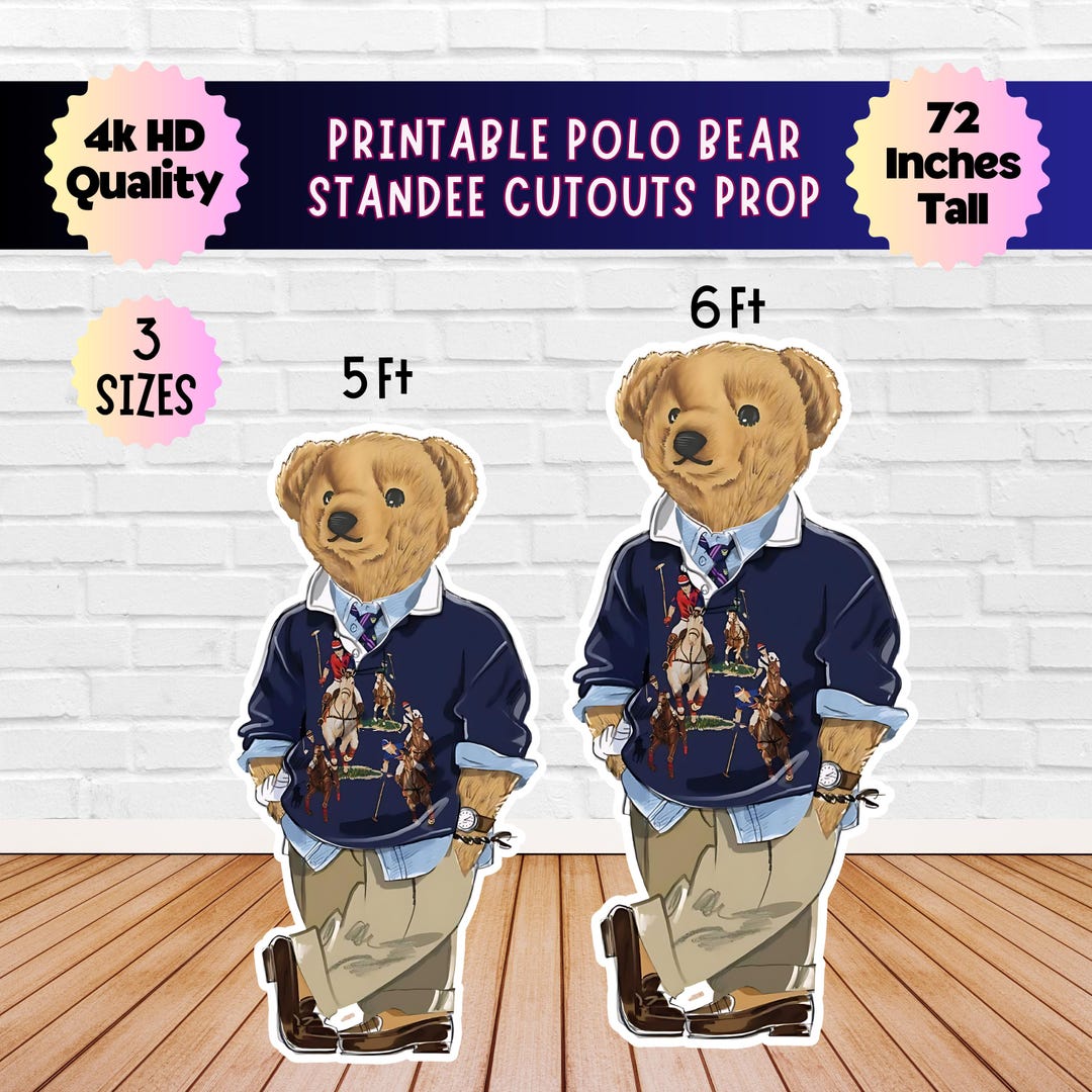 Printable Polo Bear Standee, Preppy Teddy Bear Prop, Baby Shower Decor ...