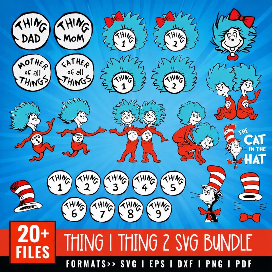 Thing 2 Icon Thing 1 Thing 2 SVG Bundle, Dr Seuss Cut Files, Matching Shirts ...