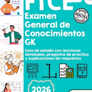 May include: A teal book cover with the title "FTCE Examen General de Conocimientos GK" and the year "2026". The cover includes illustrations of mathematical concepts and figures, with the author's name at the bottom.